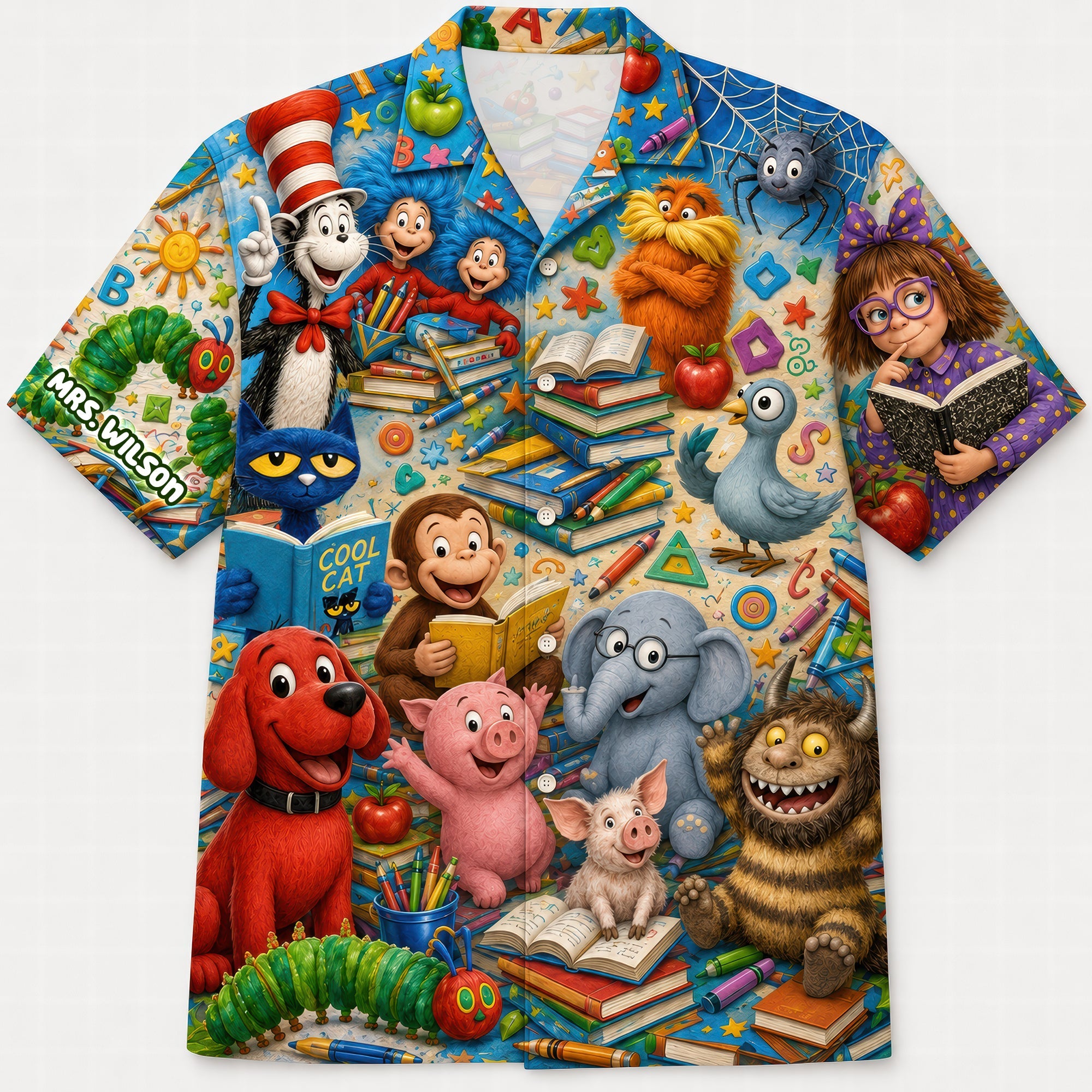 “Celebrate Learning with Joy!” - Back to School Book Character Hawaiian Shirt - Personalized Gifts for Teachers