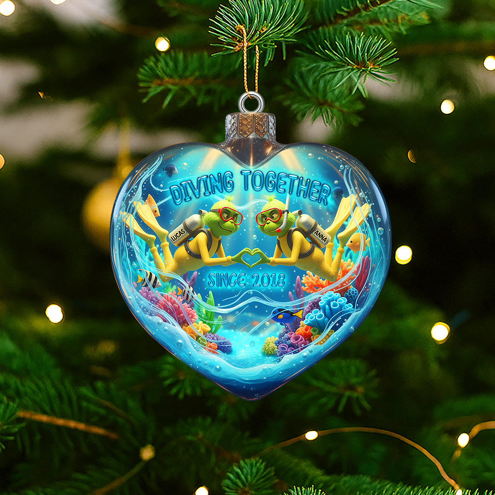 Diving Together - Personalized Green Scuba Diving Couple Ornament Ornament PopCulturePrints