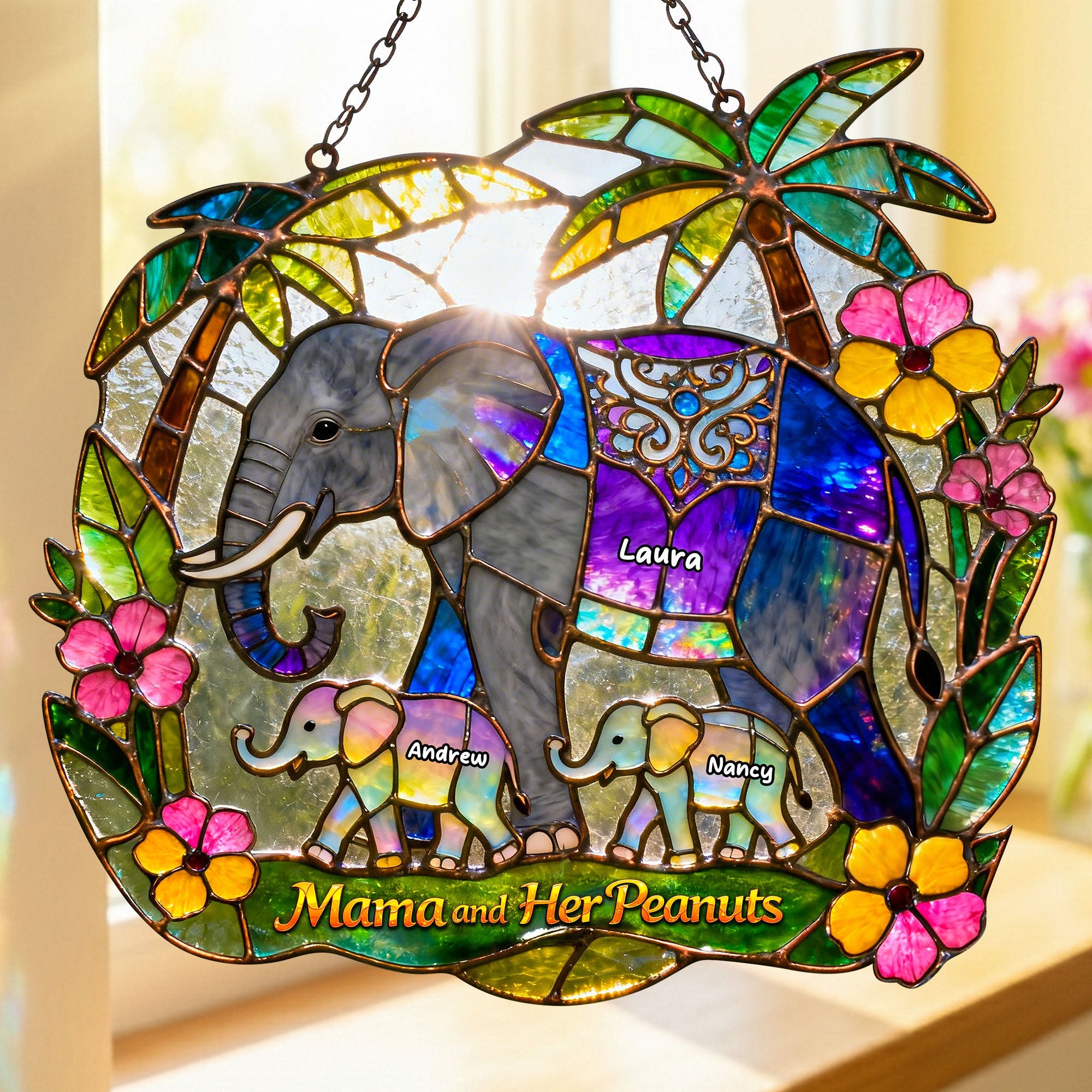 Mama and Her Peanuts - Personalized Elephant Suncatcher Ornament for Mother's Day Ornament PopCulturePrints
