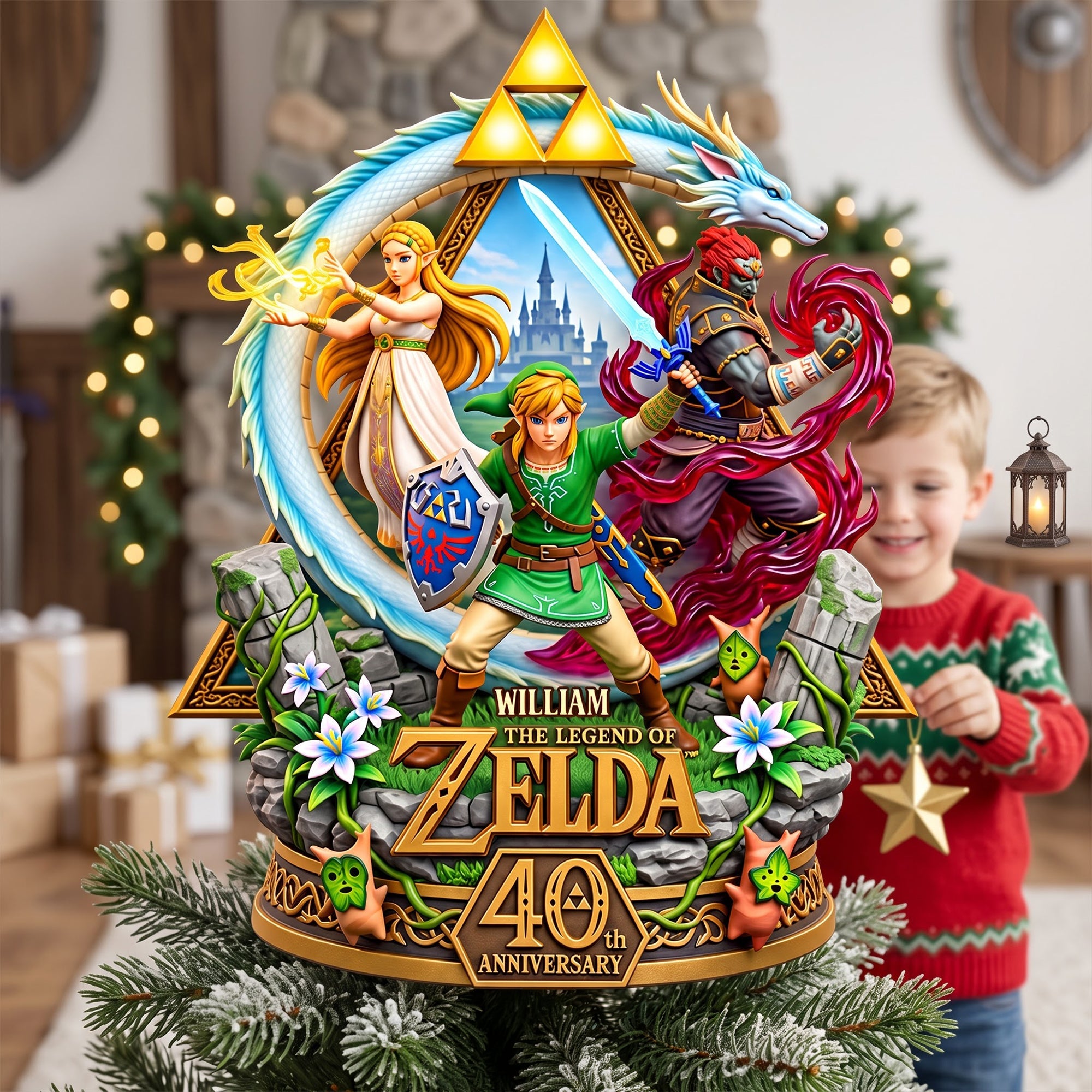 Celebrate 40 Years of Adventure - Personalized Acrylic Christmas Tree Topper for Gamers Ornament PopCulturePrints