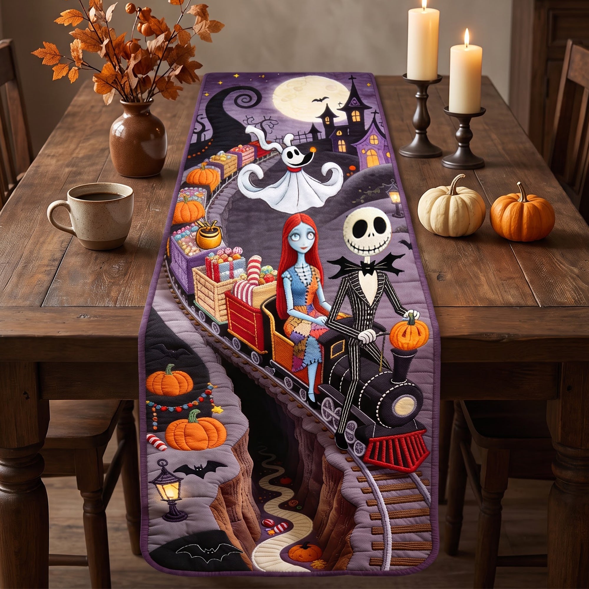 Spooky Couple Table Runner - Personalized Halloween Gifts For Couple 03haqn150826 Quilted Table Runner PopCulturePrints