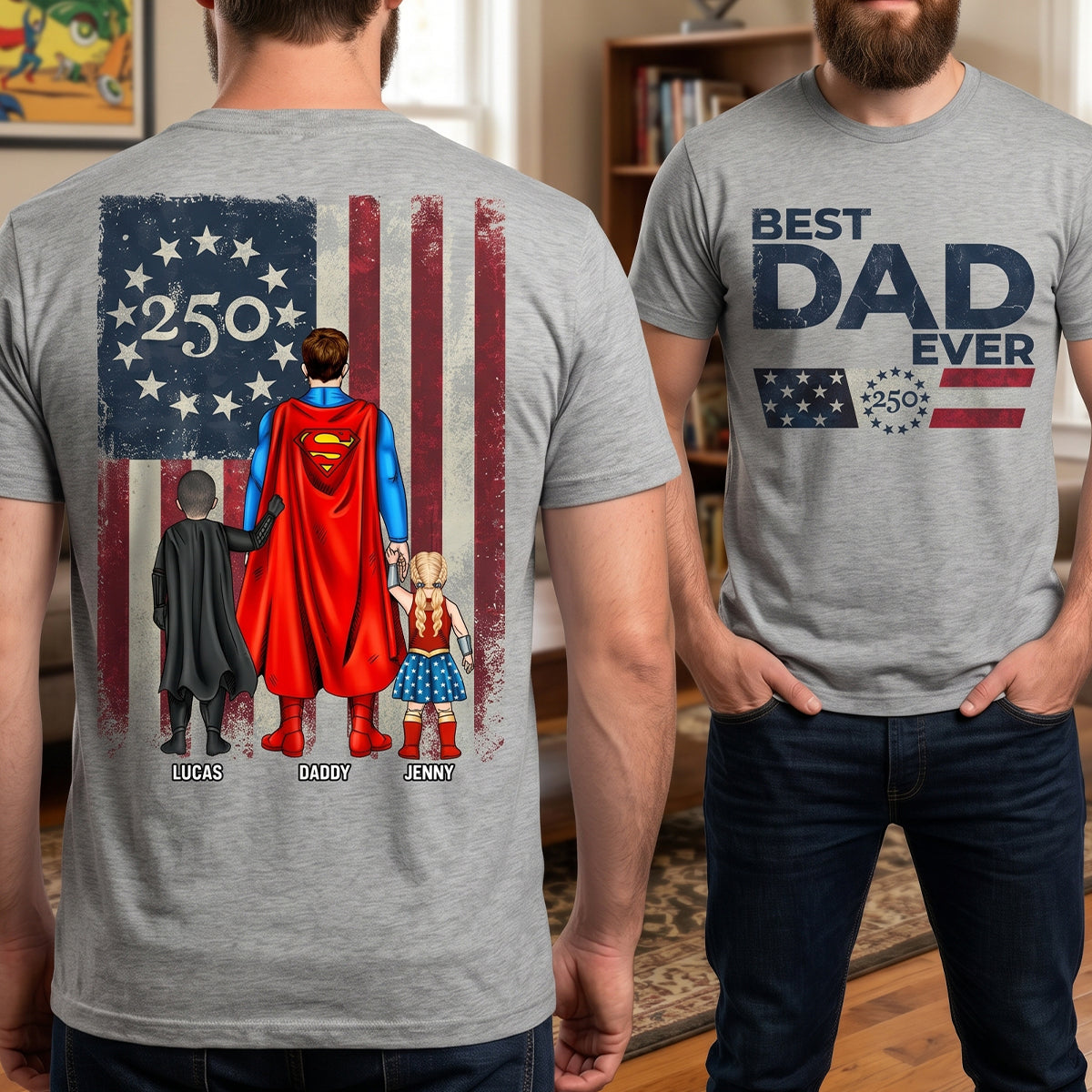 “Best Dad Ever” - Personalized Powerful Dad and Kids Shirt - Unique Gifts for Dad, Grandpa & More! Shirts PopCulturePrints