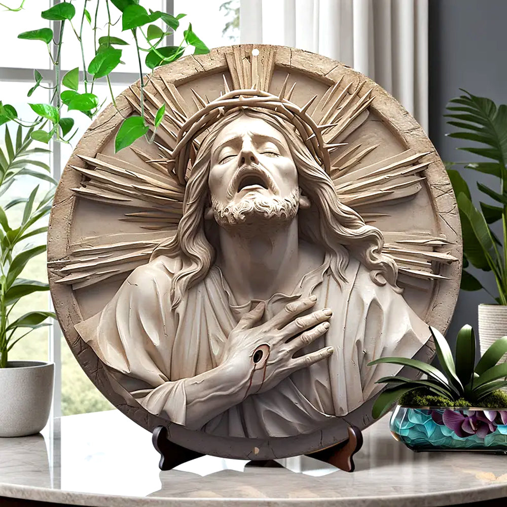 Jesus Christ Embracing Lamb Metal Sign - Home Decor