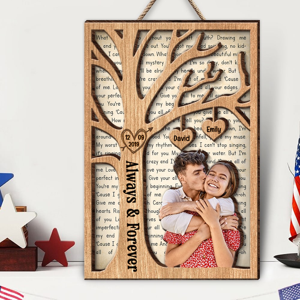 Personalized Always & Forever Wooden Photo Sign for Couples Wood Sign PopCulturePrints