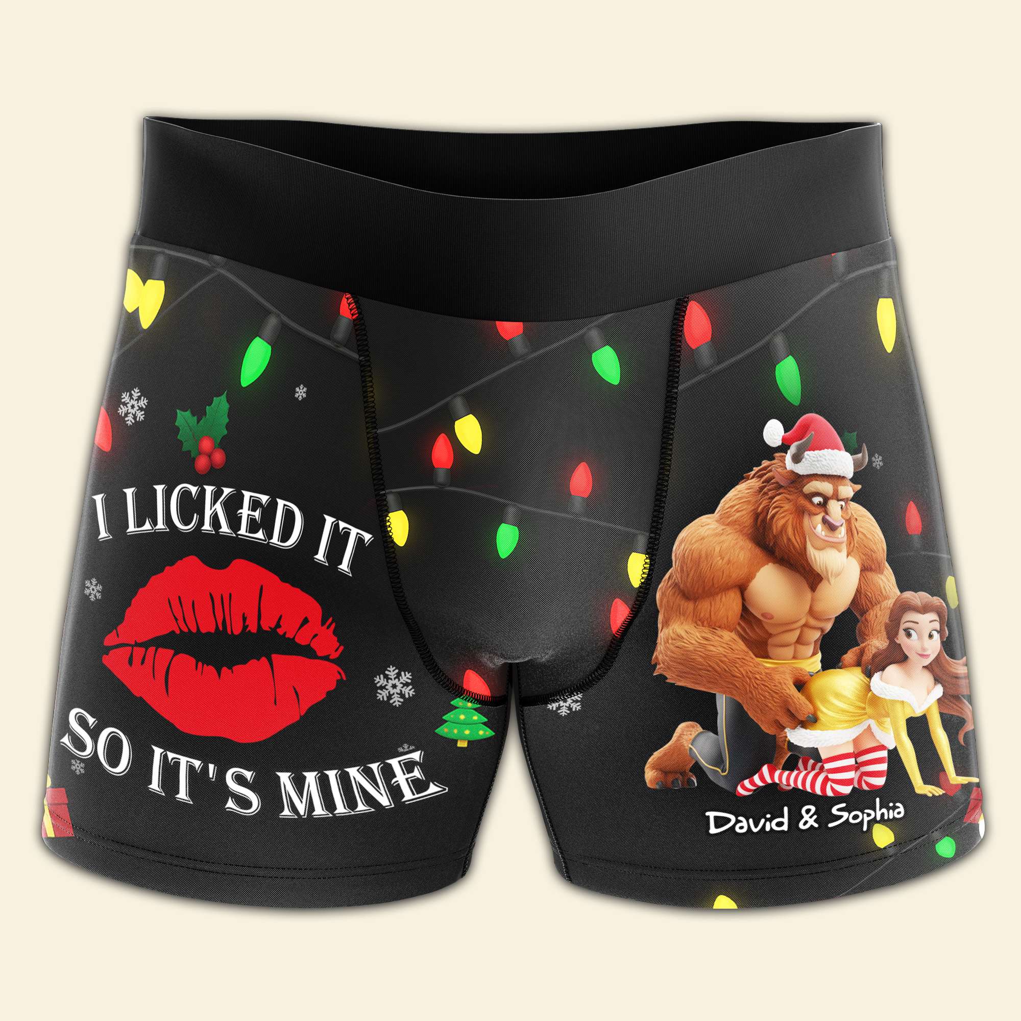 “I Licked It, So It's Mine” - Fun-Loving Couples Christmas Boxers - Personalized Gifts for Him Boxer Briefs PopCulturePrints