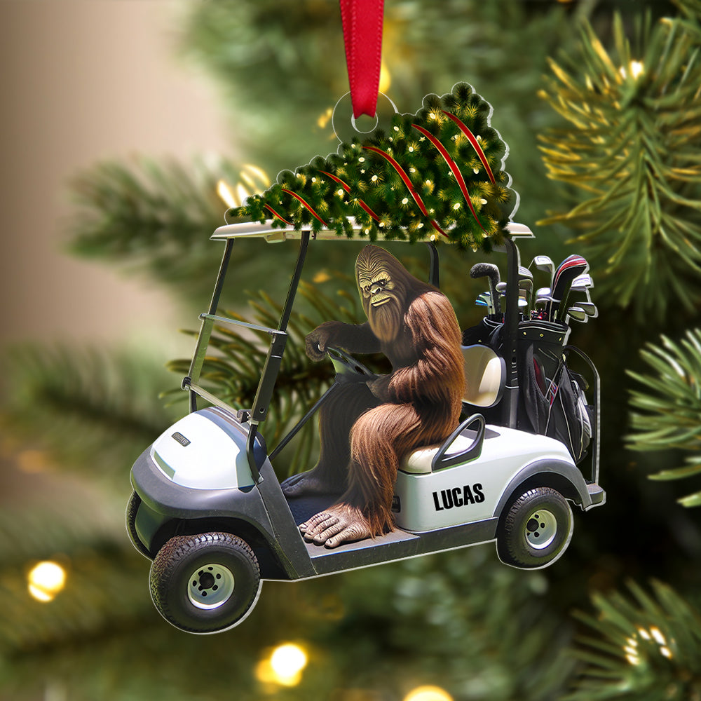 Personalized Bigfoot Golfer Christmas Ornament - Custom Name Gift for Golf Enthusiasts