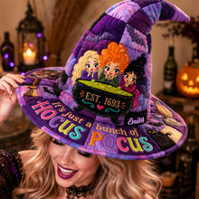 Load image into Gallery viewer, "It's just a bunch of Hocus Pocus" - Charming Quilted Witch Hat, Personalized Halloween Gift Quilted Witch Hat PopCulturePrints

