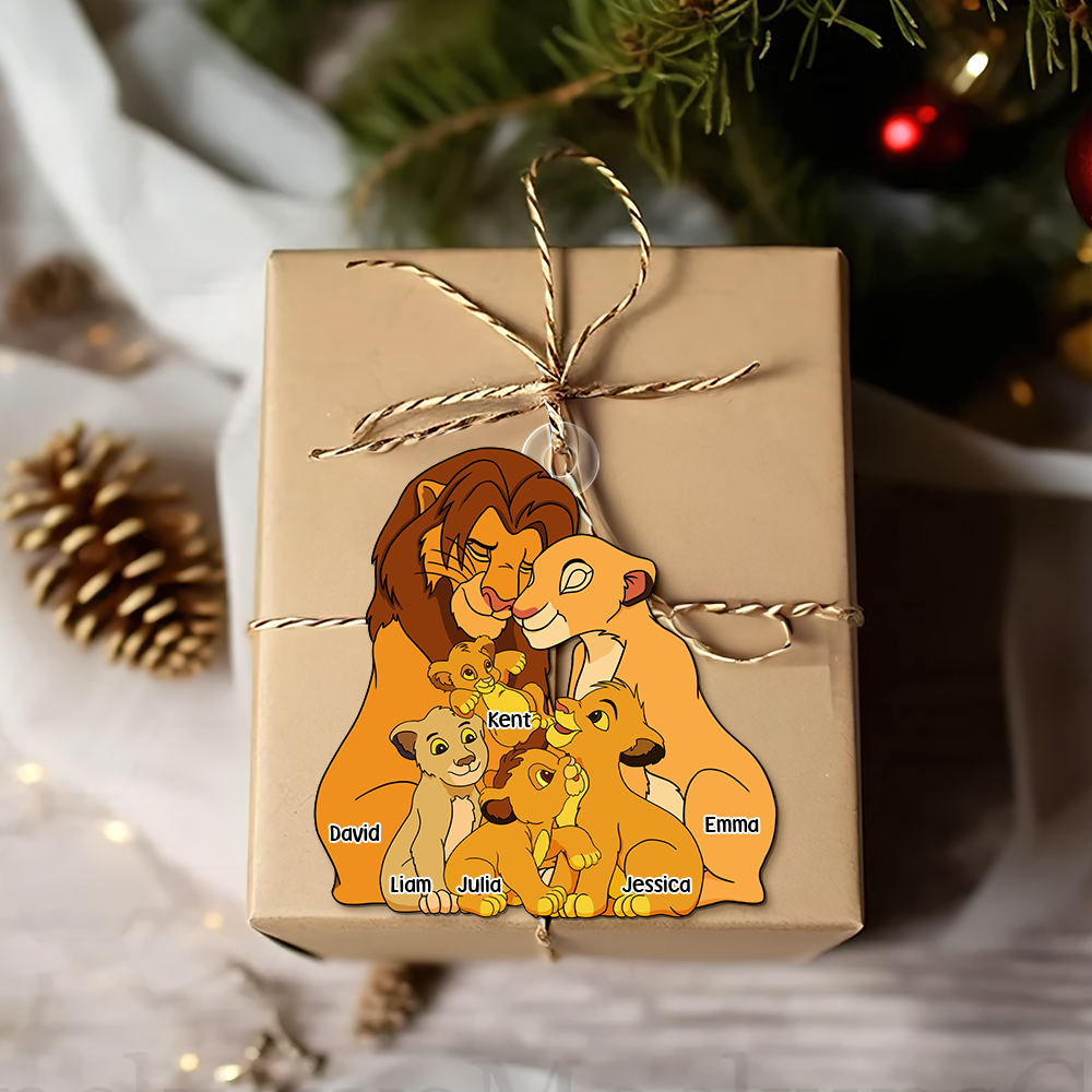 Personalized Family Christmas Ornament with Lion Themed Design Ornament PopCulturePrints