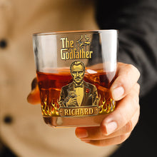 Load image into Gallery viewer, &quot;Celebrate Your Inner Don: Custom Mafia Gentleman Round Whiskey Glass&quot; - Personalized Gift for Movie Fans Whiskey Glass PopCulturePrints
