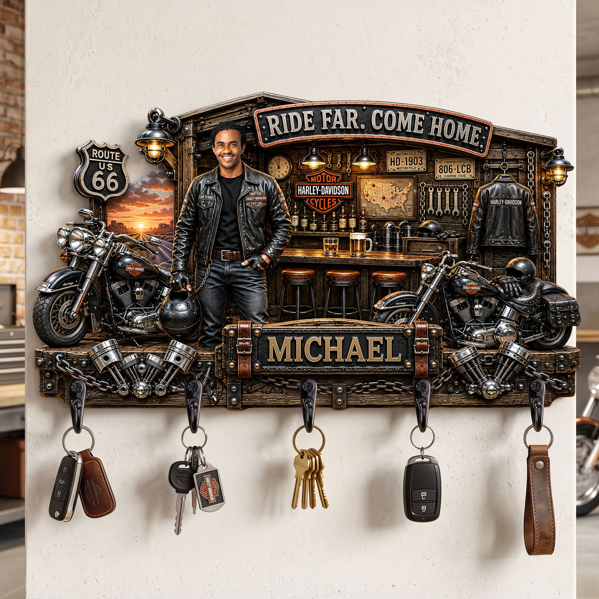 Motorcycle Garage Key Hanger Custom Photo Gifts For Riders 04HATI170726 Key Hanger PopCulturePrints