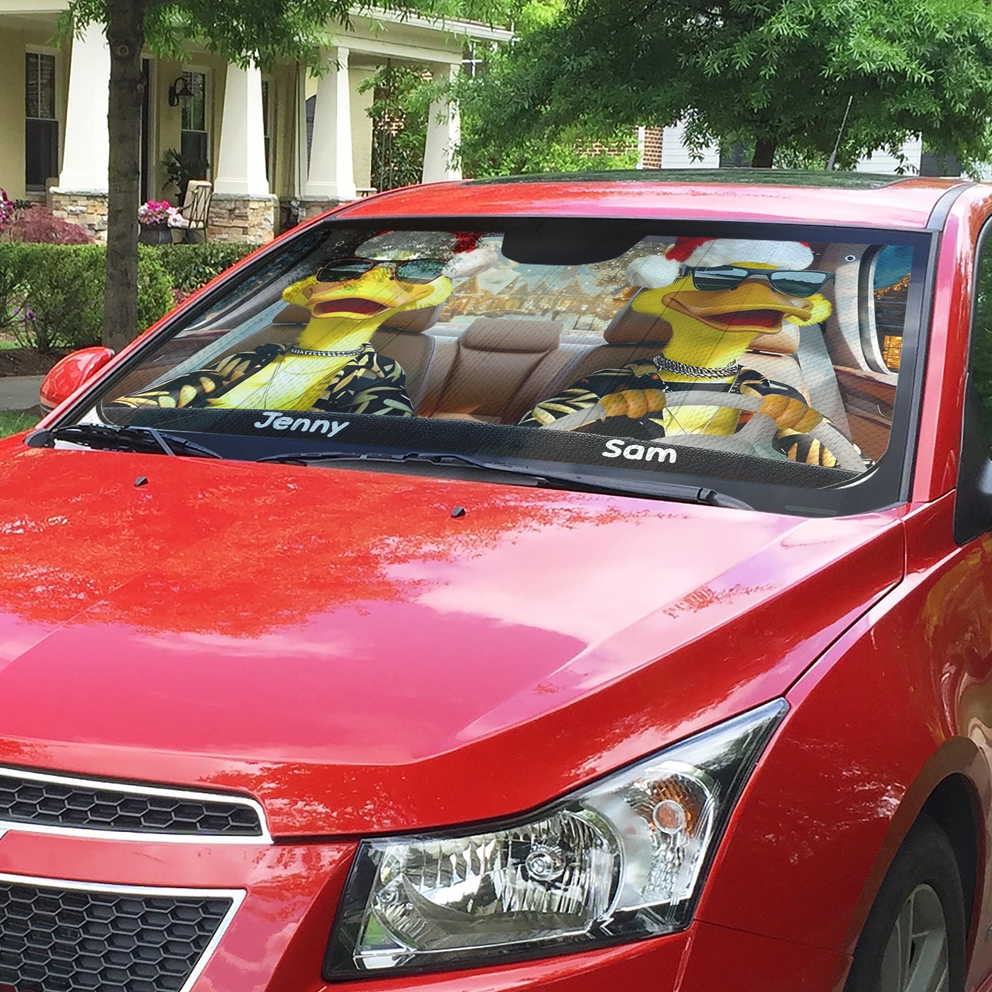 Custom Duck Couple Christmas Sunshade