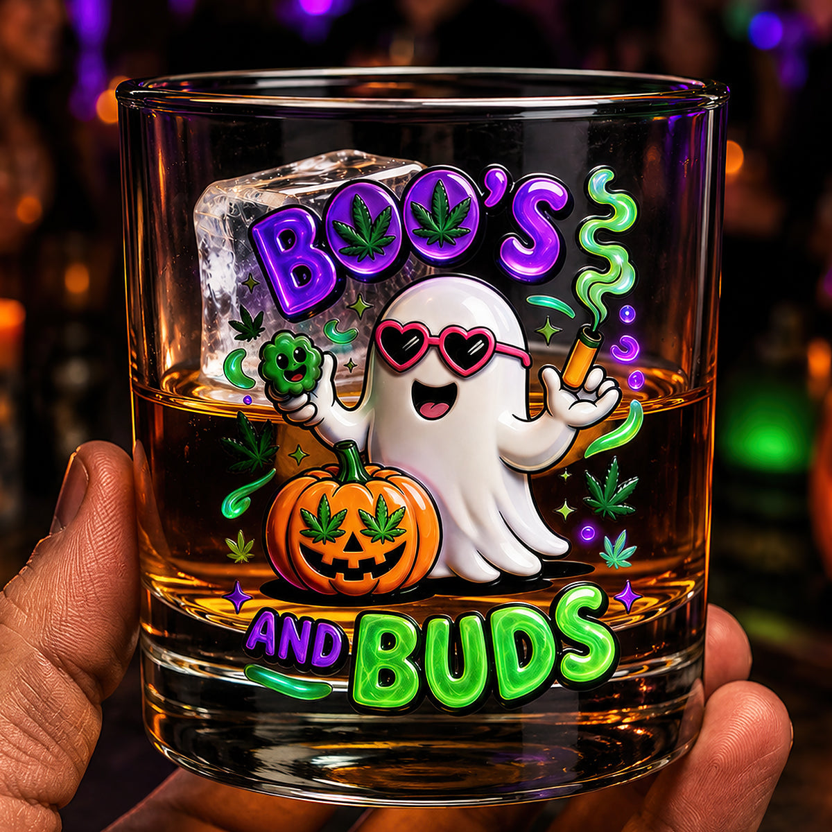Boo's and Buds: Personalized Halloween Round Glass - Perfect Gift for Stoners and Ghost Lovers Glass PopCulturePrints