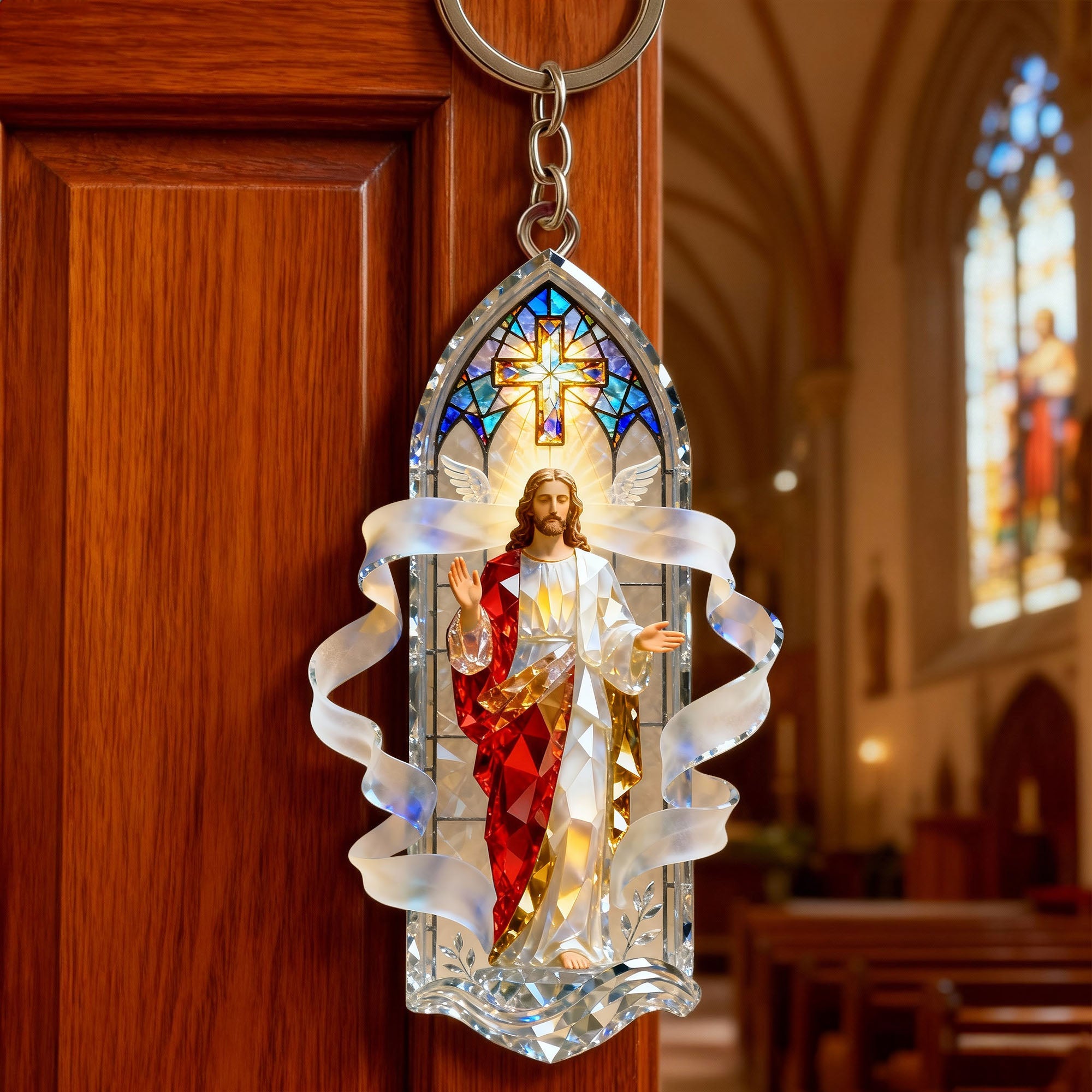 Illuminate Your Faith - Sacred Light Jesus Keychain - Personalized Gift for Christians Keychains PopCulturePrints