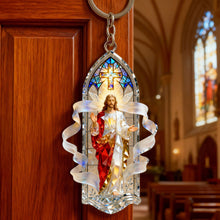 Load image into Gallery viewer, Illuminate Your Faith - Sacred Light Jesus Keychain - Personalized Gift for Christians Keychains PopCulturePrints
