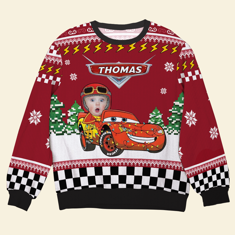 Personalized Family Photo Ugly Sweater - Fun Car Design