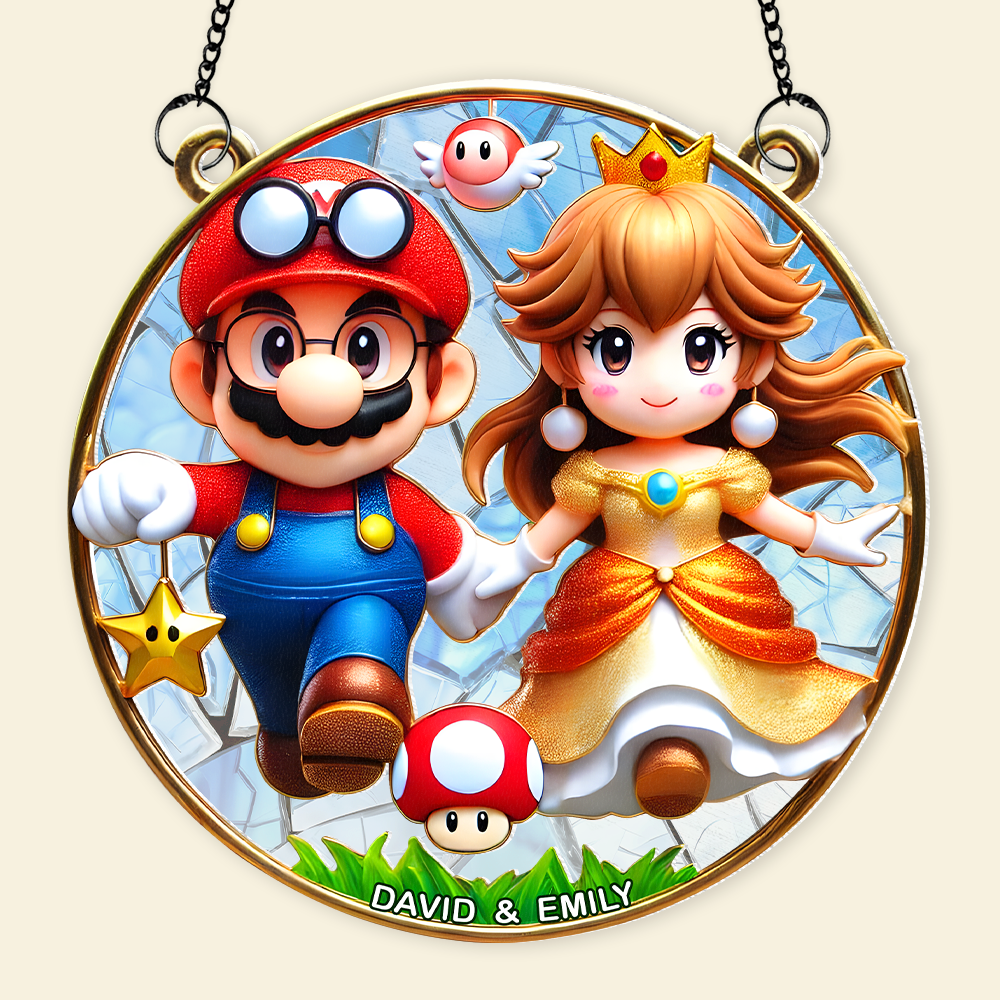 Personalized Mario & Princess Peach Suncatcher Ornament for Couples Ornament PopCulturePrints