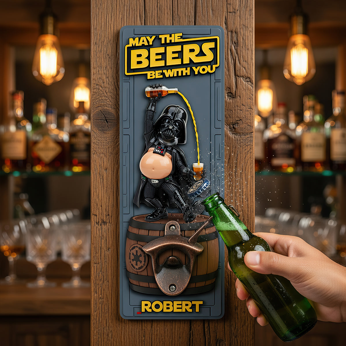 “May the Beers Be With You” - Personalized Cosmic Brew Wall Bottle Opener - Gift for Space Lovers