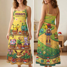 Load image into Gallery viewer, “Embrace Your Inner Pokémon Trainer” - Pixel Monster Garden Suspender Maxi Dress - Personalized Gift for Mom, Grandma &amp; More! Dress PopCulturePrints
