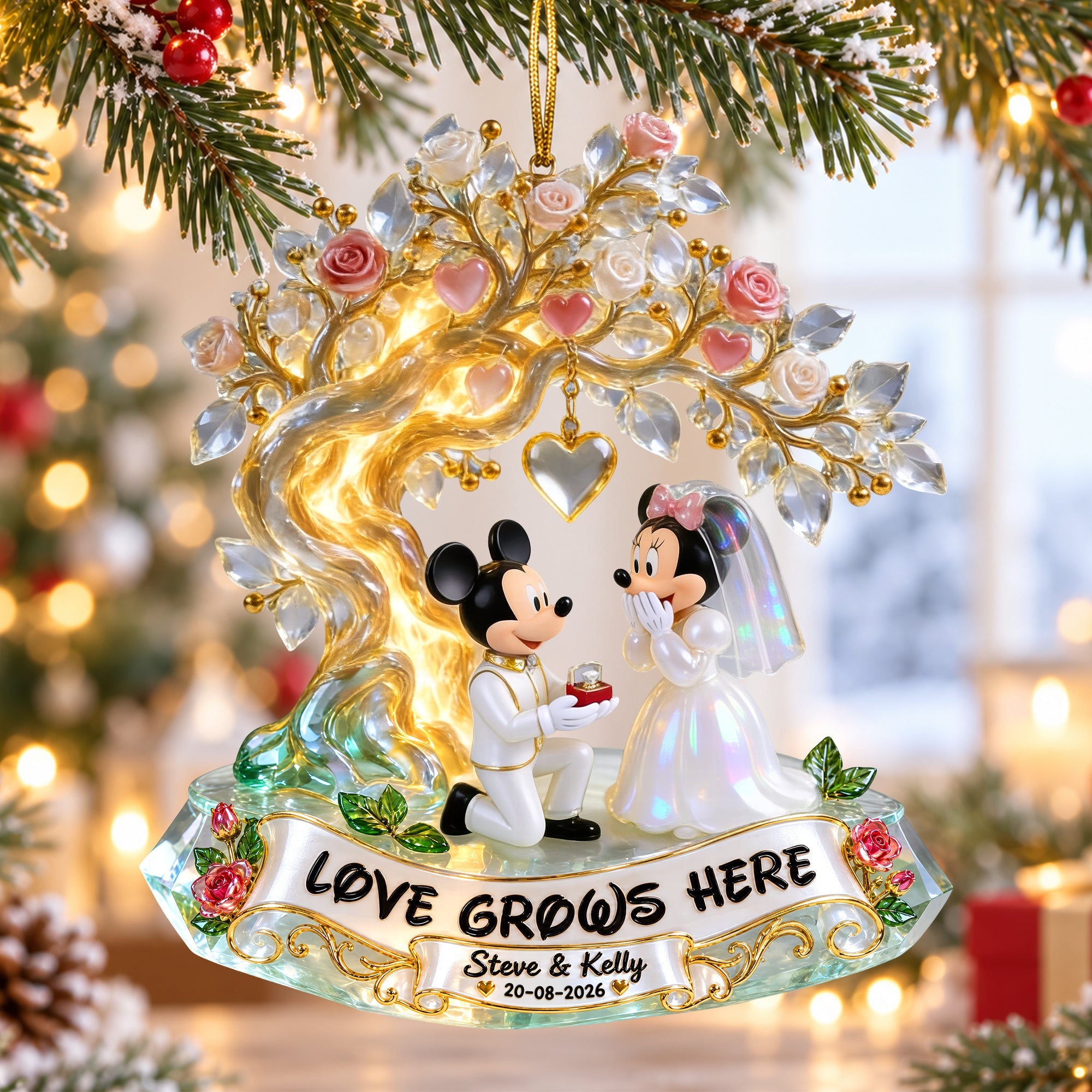 Love Grows Here Ornament - Personalized Christmas Gift for Couples Ornament PopCulturePrints