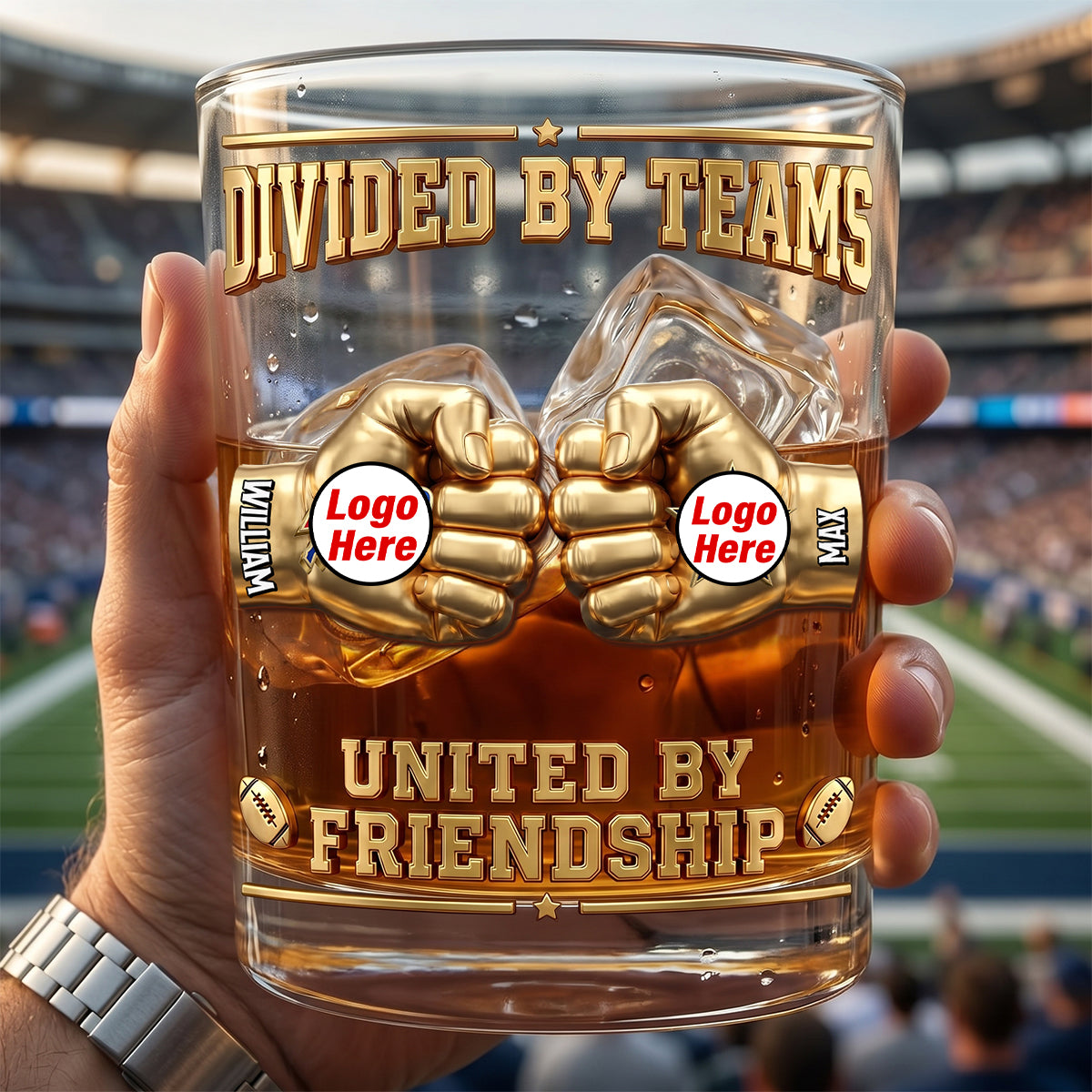 "Divided By Teams, United By Friendship" - Sport Lover Friendship Round Glass - Personalized Gift for Sports Fans Glass PopCulturePrints