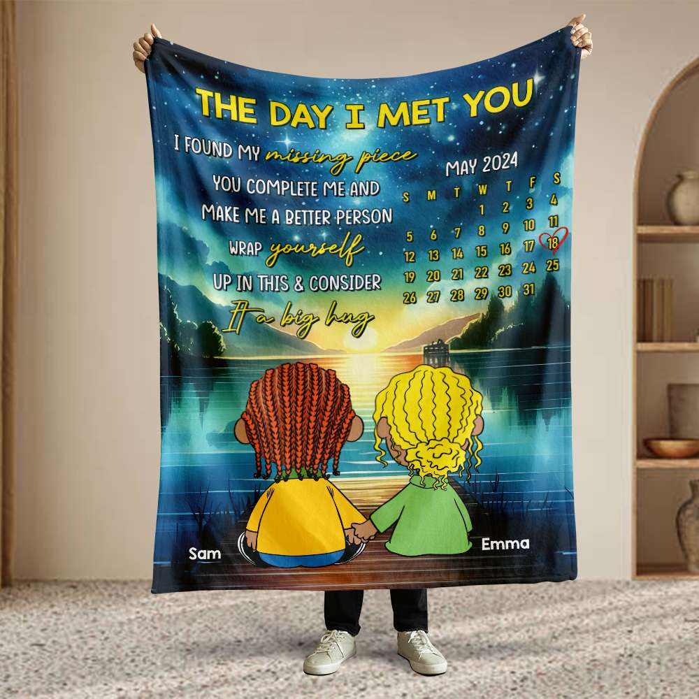 Personalized Cartoon Couple Blanket - The Day I Met You Blanket PopCulturePrints