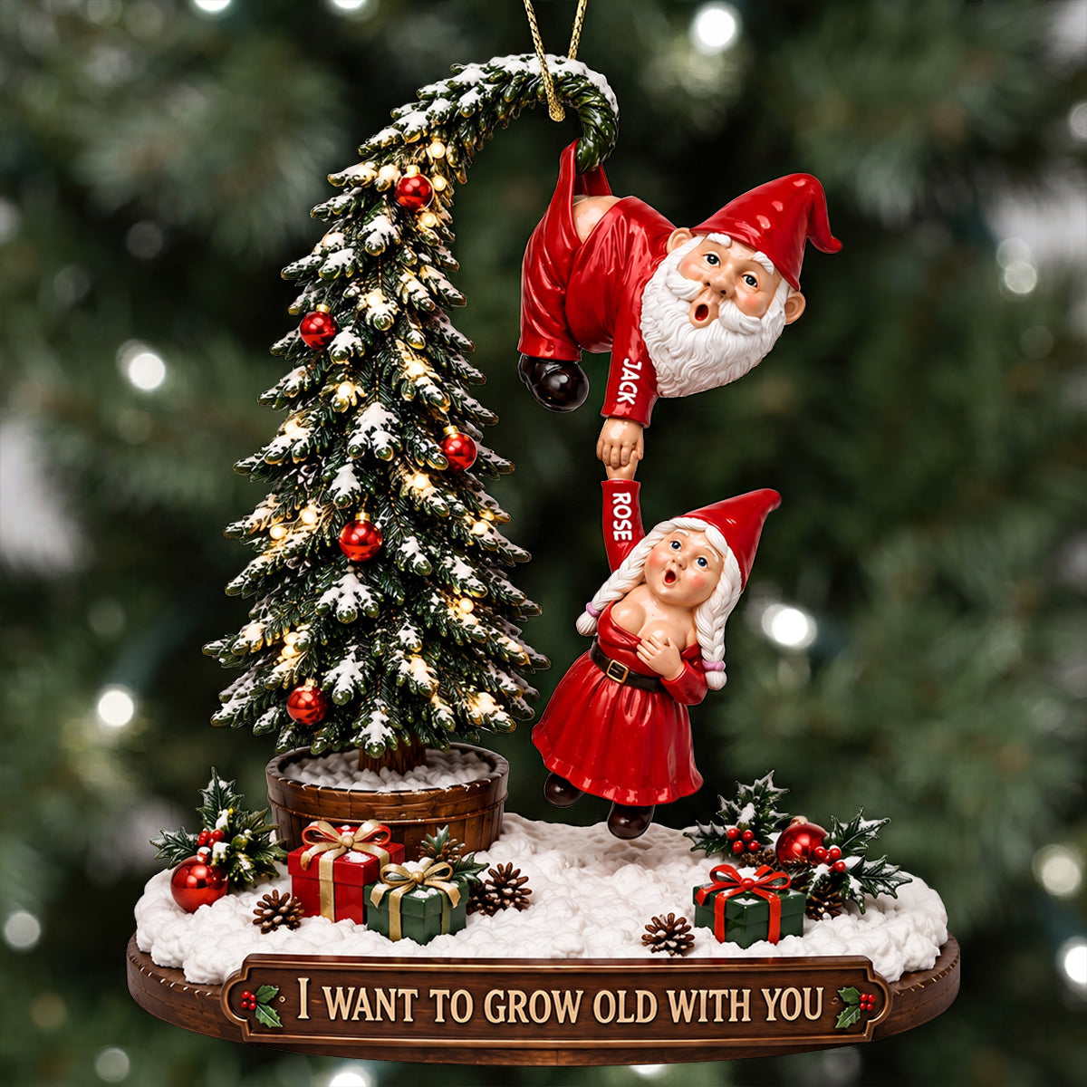 I Want to Grow Old With You - Funny Old Santa Couple Christmas Ornament