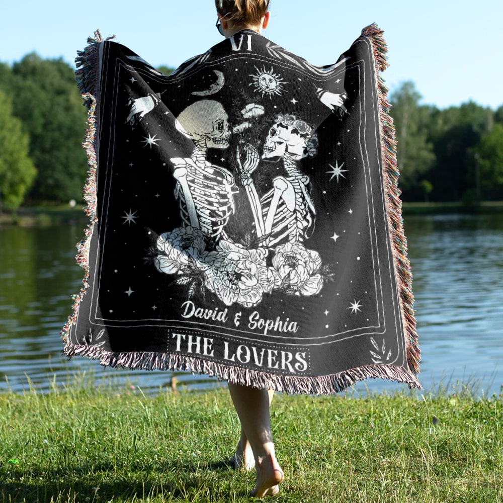 The Lovers Custom Woven Blanket - Personalized Skull Couple Gift