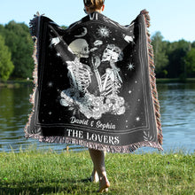 Load image into Gallery viewer, The Lovers Custom Woven Blanket - Personalized Skull Couple Gift
