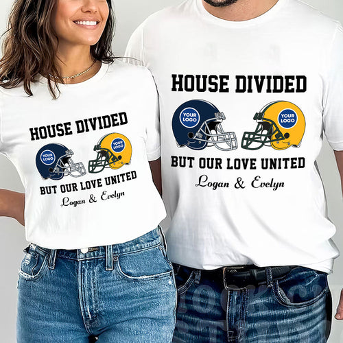 Personalized 'House Divided' Football Couple T-Shirt - Custom Valentine's Day Gifts Shirts PopCulturePrints