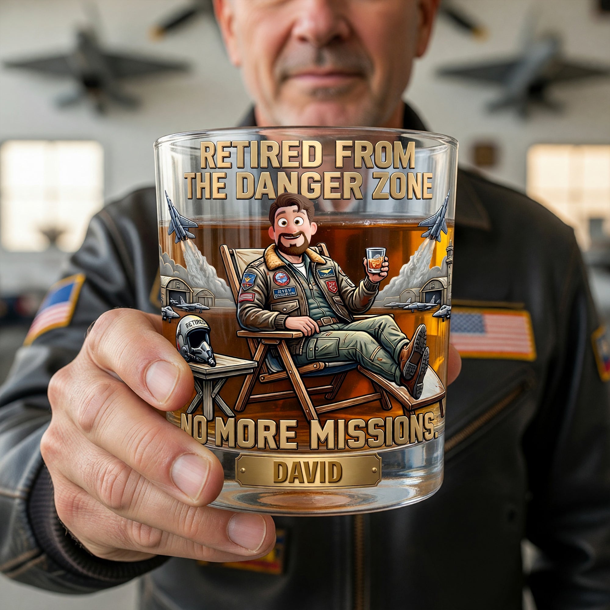 Retired from the Danger Zone – Personalized Round Glass for Military Veterans