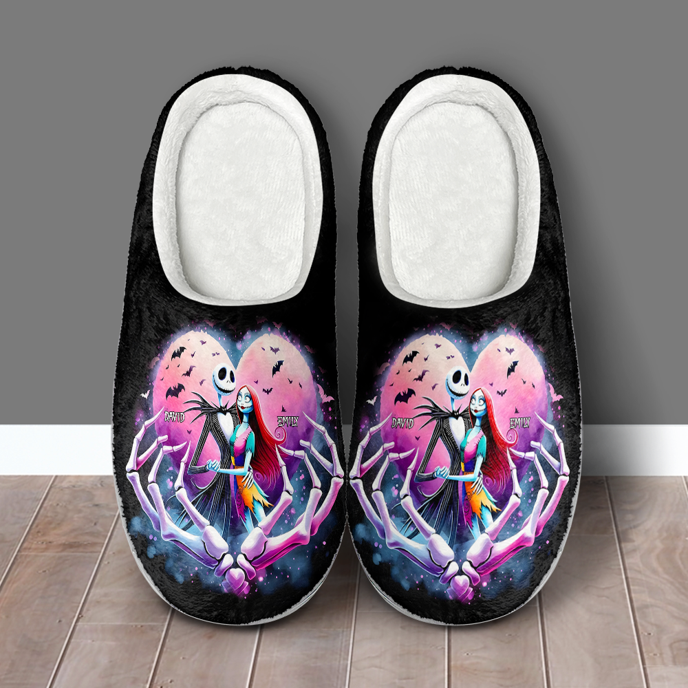 Custom Cartoon Couple Slippers - Personalized Spooky Love Design for Valentine's Day Gifts Shoes PopCulturePrints