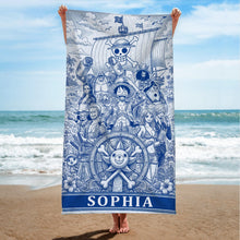 Load image into Gallery viewer, Sail into Adventure: Personalized Voyage Toile De Jouy Beach Towel - Custom Gift for Animation Lovers
