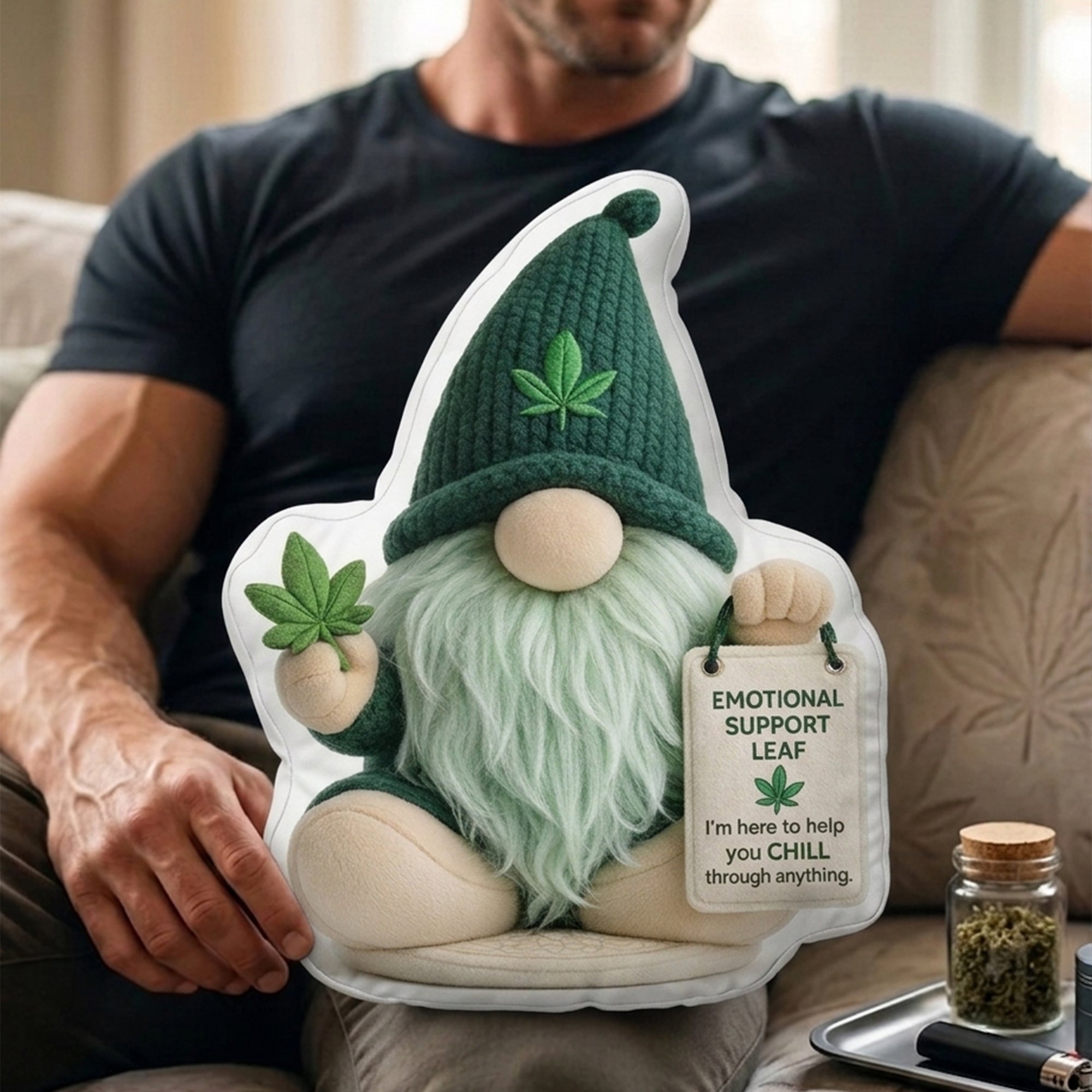 Chill Vibes, Emotional Support Gnome Pillow - Personalized Gifts for Smoking Lovers Pillow PopCulturePrints