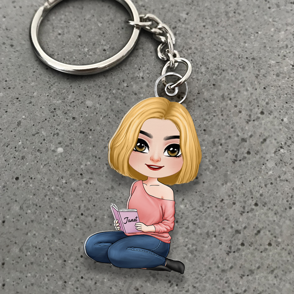 Personalized Keychain for Book Lovers - Reading Girl Charm Keychains PopCulturePrints