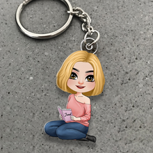 Load image into Gallery viewer, Personalized Keychain for Book Lovers - Reading Girl Charm Keychains PopCulturePrints
