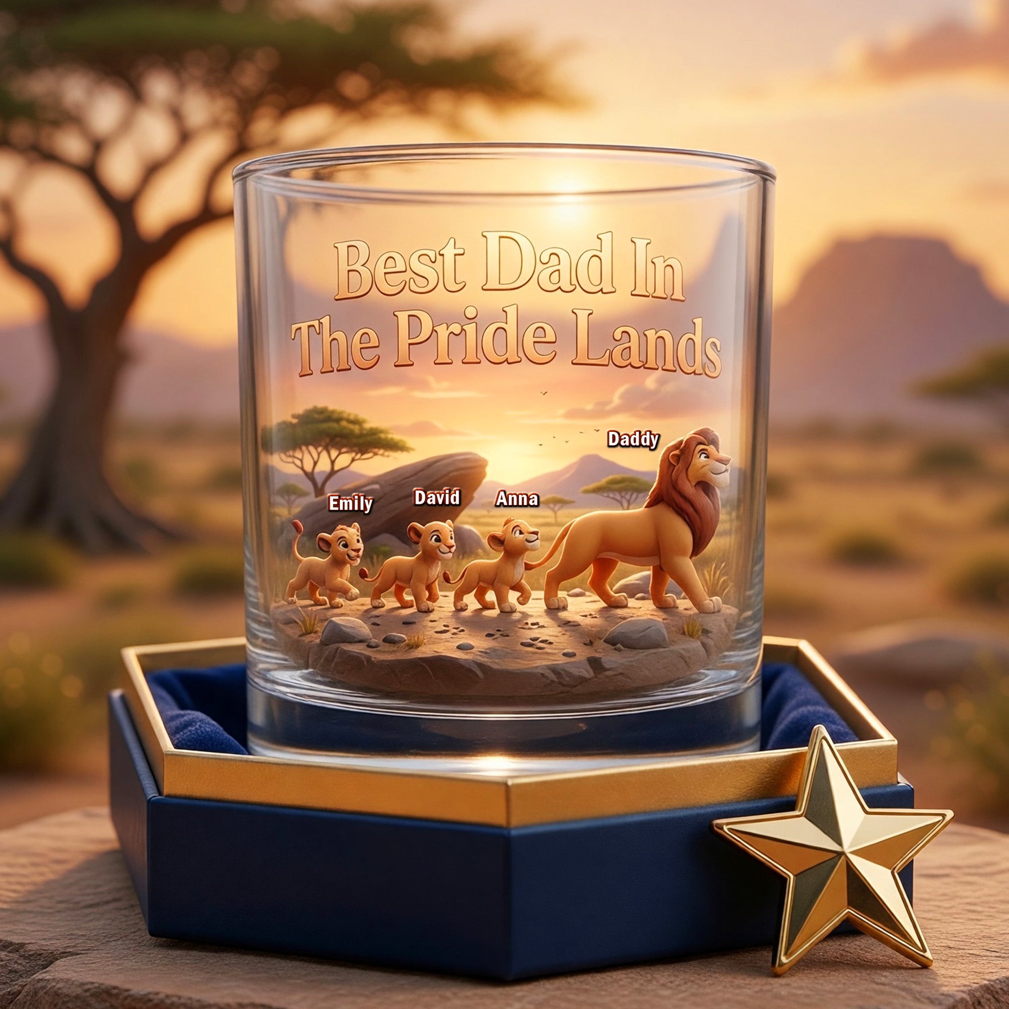 "Best Dad in The Pride Lands" - Custom Personalized Glass Mug - Perfect Gift for Dad, Grandpa, and Father's Day Glass PopCulturePrints