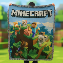 Load image into Gallery viewer, “Level Up Your Comfort!” - Pixel Builder Woven Blanket, Personalized Gift for Gamers and Fans Blanket PopCulturePrints
