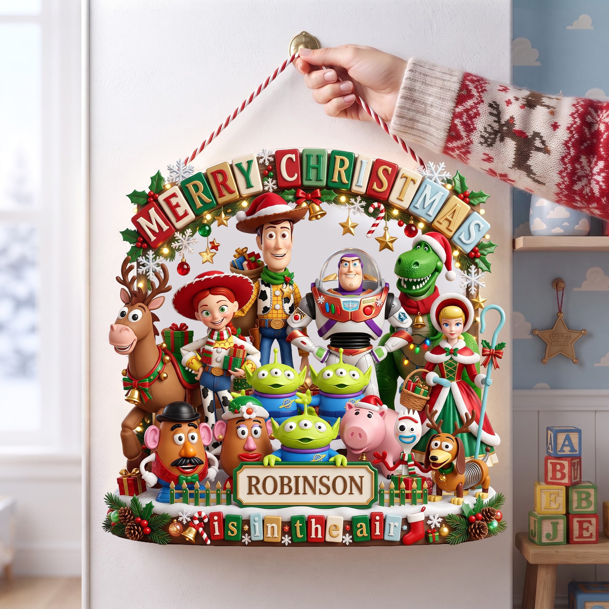 “Merry Christmas is in the air” - Holiday Friends Acrylic Sign - Personalized Christmas Family Keepsake