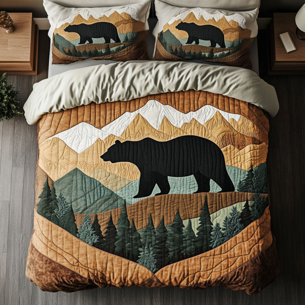Majestic Bear Mountains Quilt Bed Set - Perfect Gift for Bear Lovers Blanket PopCulturePrints