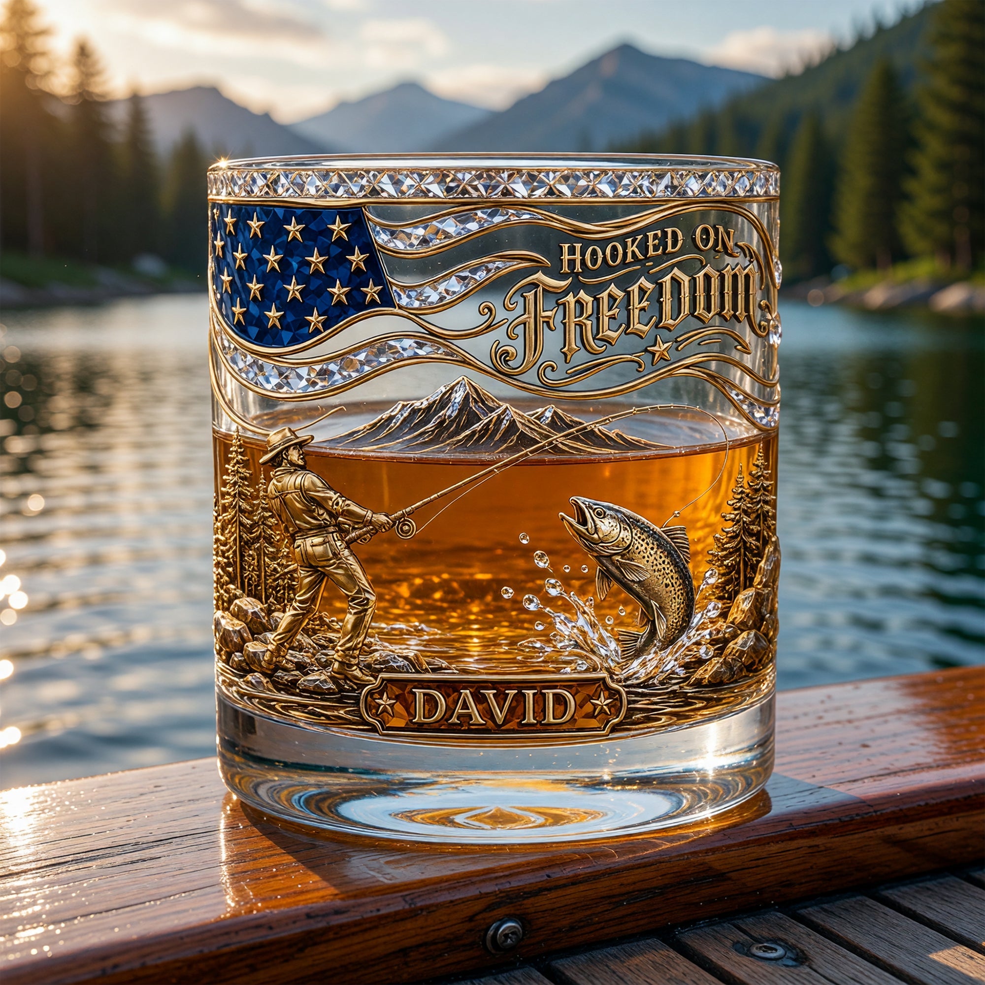 Hooked On Freedom - Personalized Round Glass for Fishing Lovers Glass PopCulturePrints