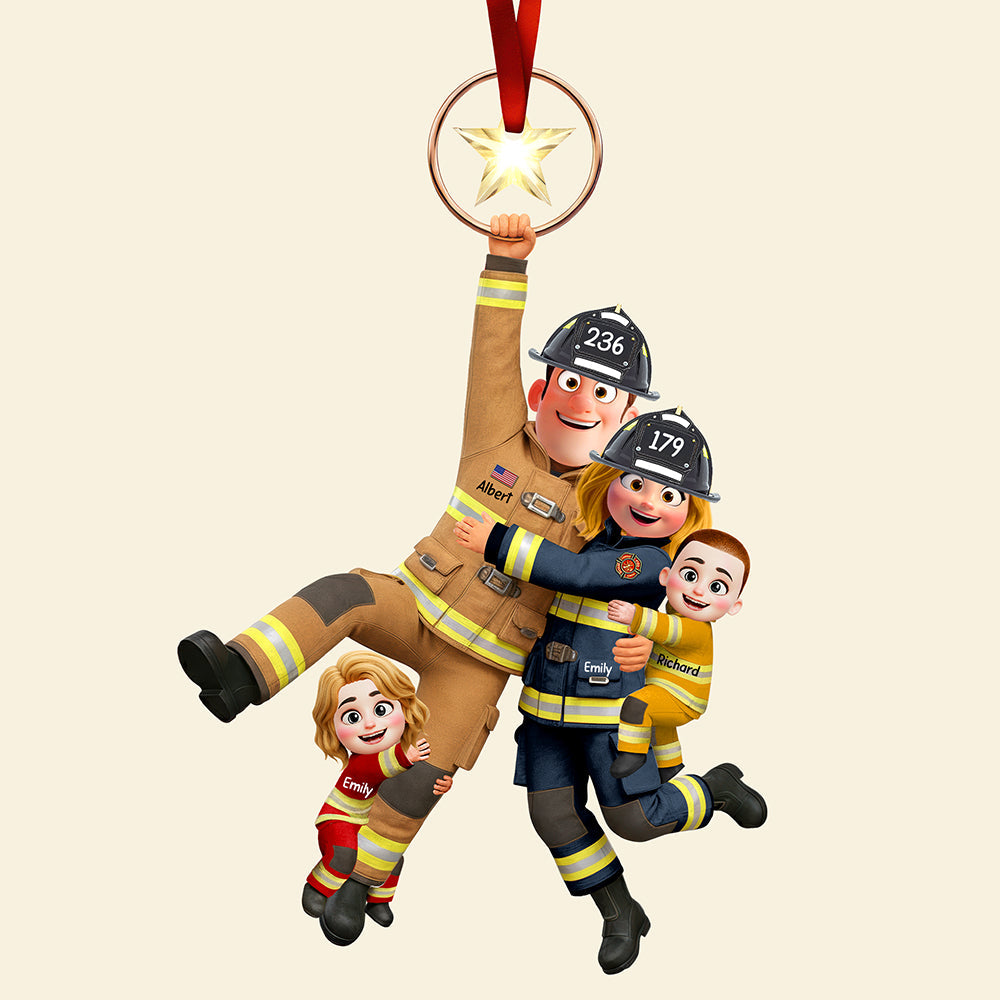 “Together We Stand, United in Love” - Fun Hanging Firefighter Family Ornament, Personalized Gift for Families Ornament PopCulturePrints