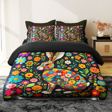 Load image into Gallery viewer, Whimsical Rabbit Lovers Quilt Bed Set - Colorful Floral Designs Blanket PopCulturePrints
