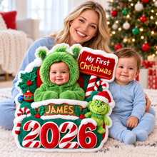 Load image into Gallery viewer, Celebrate the Magic: Baby's First Christmas Personalized Photo Pillow - Perfect Gift for New Parents
