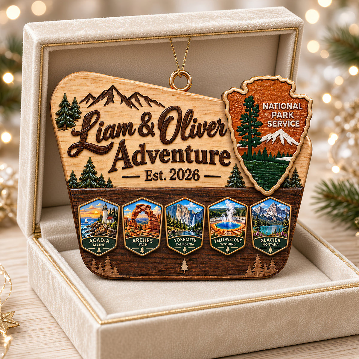 Adventure Awaits: Personalized Couple National Park Travel Christmas Ornament Ornament PopCulturePrints