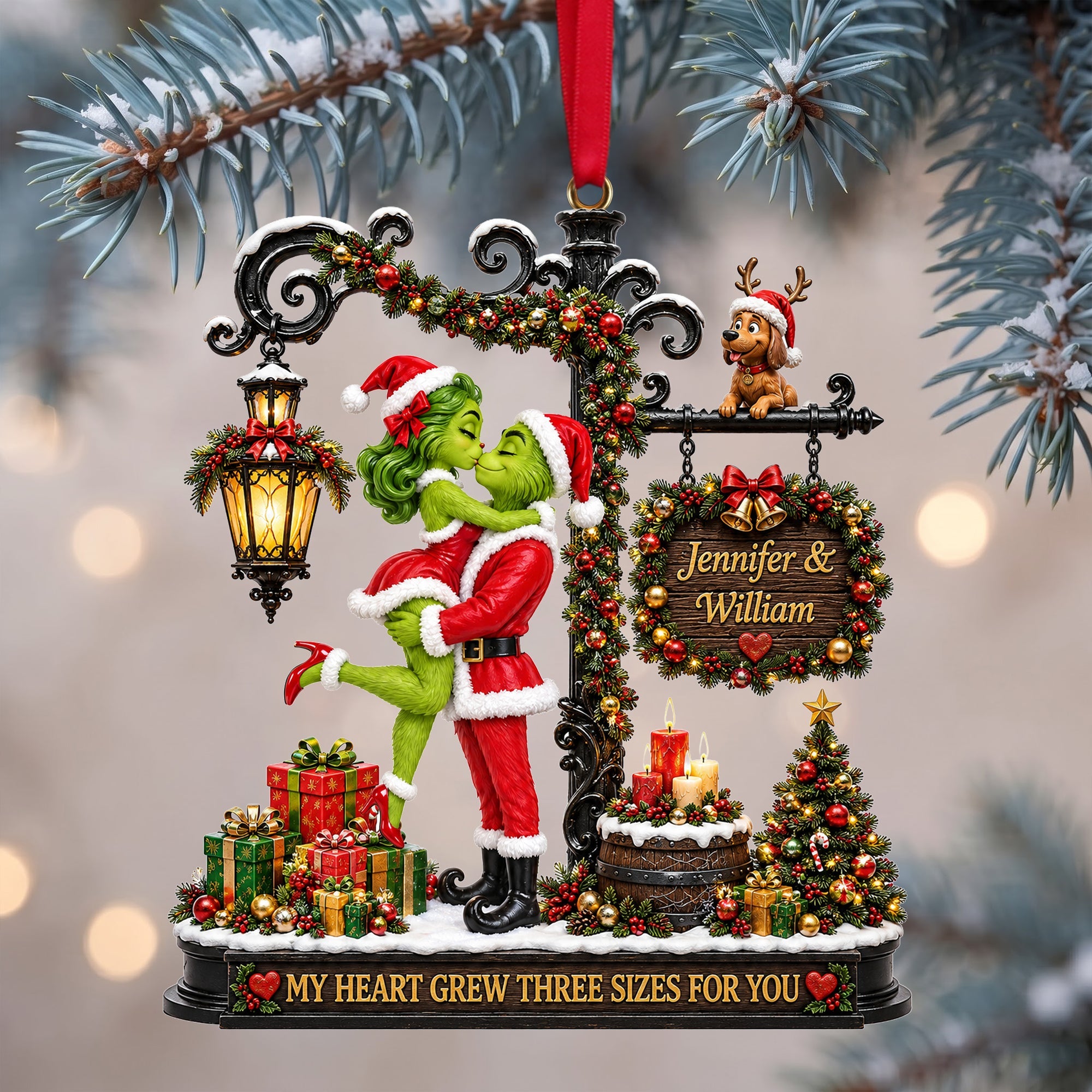 My Heart Grew Three Sizes For You - Romantic Kissing Couple Christmas Acrylic Ornament | Personalized Gift for Couples