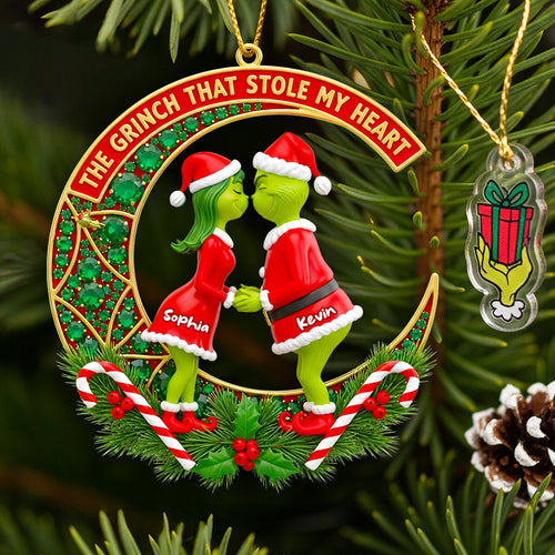 The Grinch That Stole My Heart - Personalized Green Couple Christmas Ornament Ornament PopCulturePrints