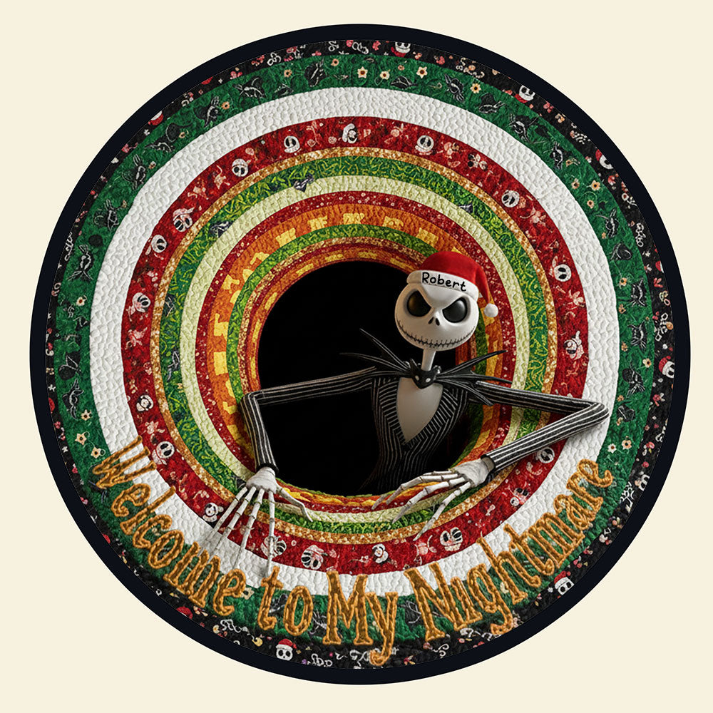 “Embrace the Spooky Spirit!” - Personalized Quilted Round Mat for Horror Fans - Unique Christmas Gift for Your Favorite Nightmare Enthusiasts Doormat PopCulturePrints