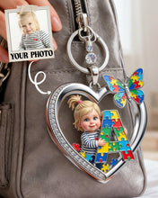 Load image into Gallery viewer, Personalized Love for Autism - Heart Alphabet Keychain with Custom Photo Keychains PopCulturePrints
