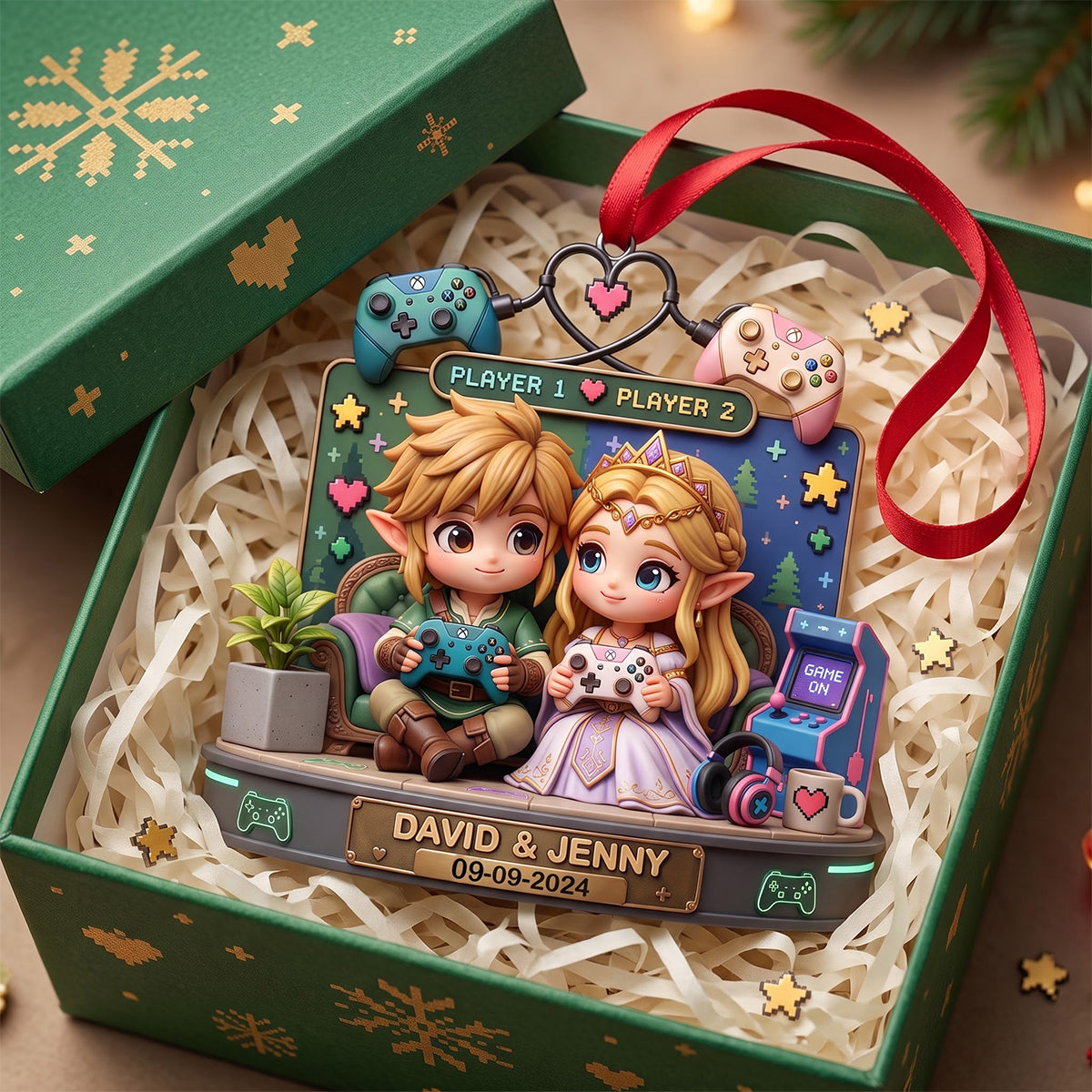 Player 1 & Player 2 Christmas Tree Ornament - Personalized Gift for Gamers