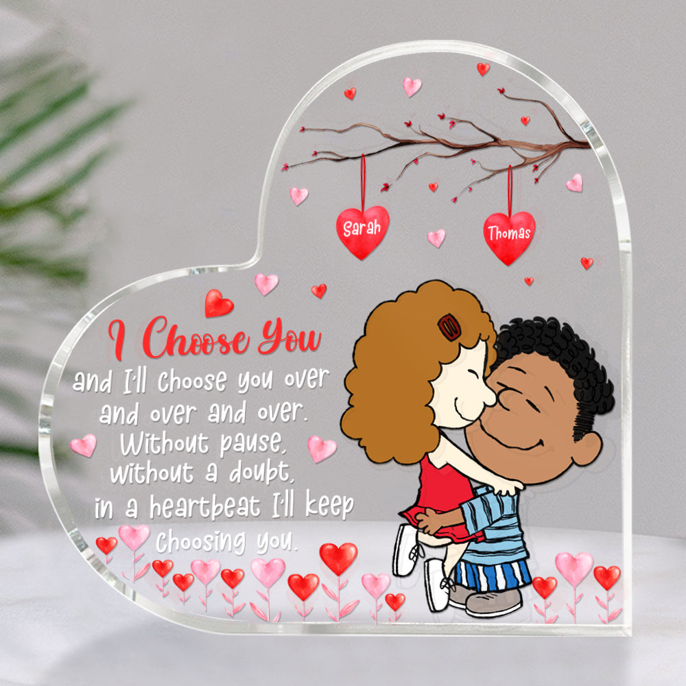 Personalized Cartoon Heart-Shaped Acrylic Plaque for Couples Shaped Plaques PopCulturePrints